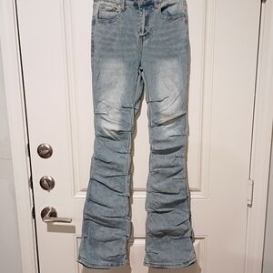 Fashion Nova Light Blue Stacked Boot Cut Jeans Size 3